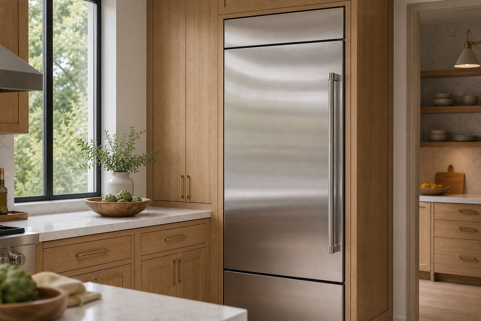 Viking built-in refrigerator column being serviced in a Pleasanton kitchen